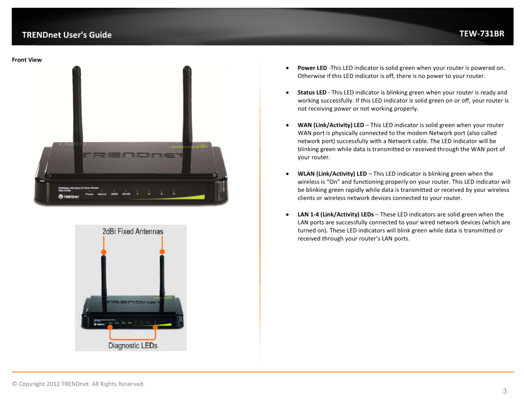 TRENDnet TEW731BR manual Front View 