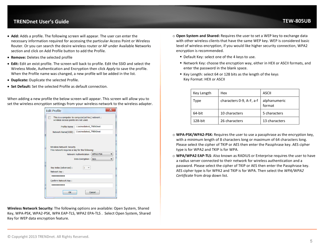 TRENDnet TEW805UB manual Ascii 