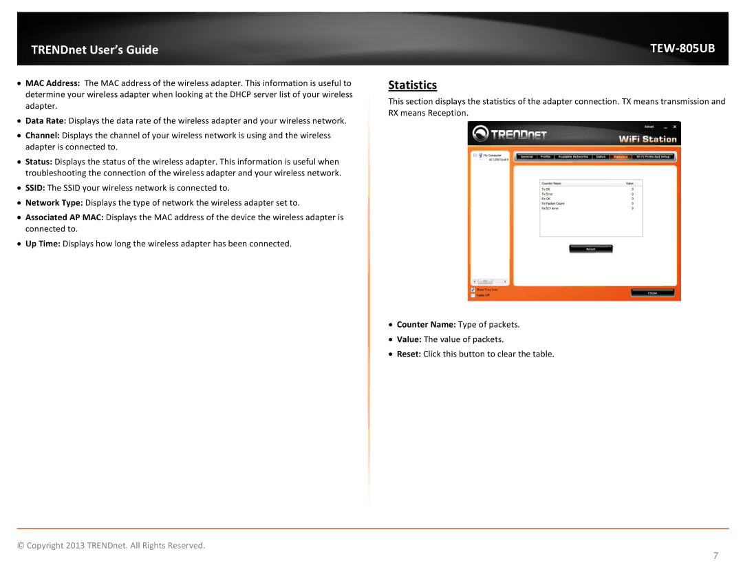 TRENDnet TEW805UB manual Statistics 