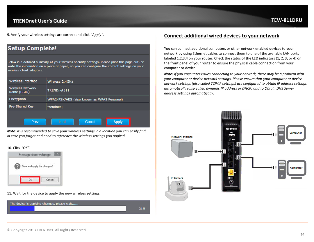 TRENDnet TEW811DRU manual Connect additional wired devices to your network 