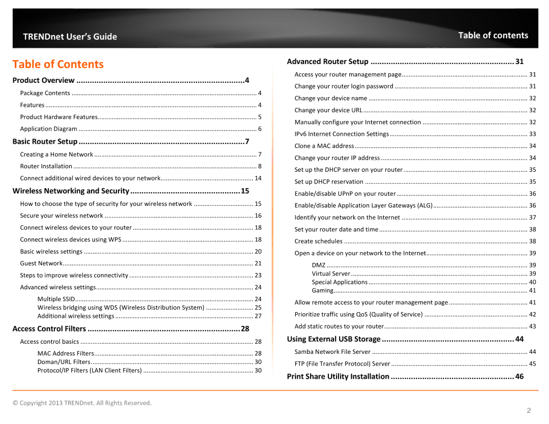 TRENDnet TEW811DRU manual Table of Contents 