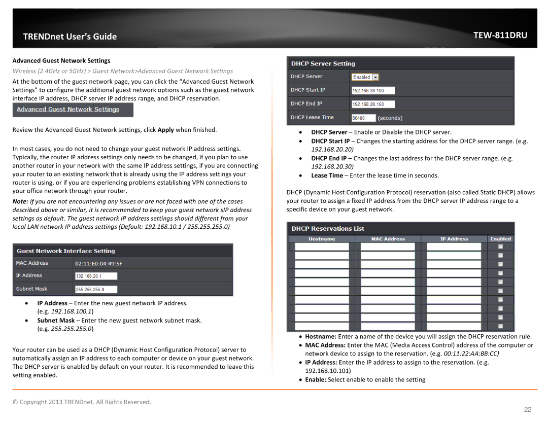 TRENDnet TEW811DRU manual Advanced Guest Network Settings 