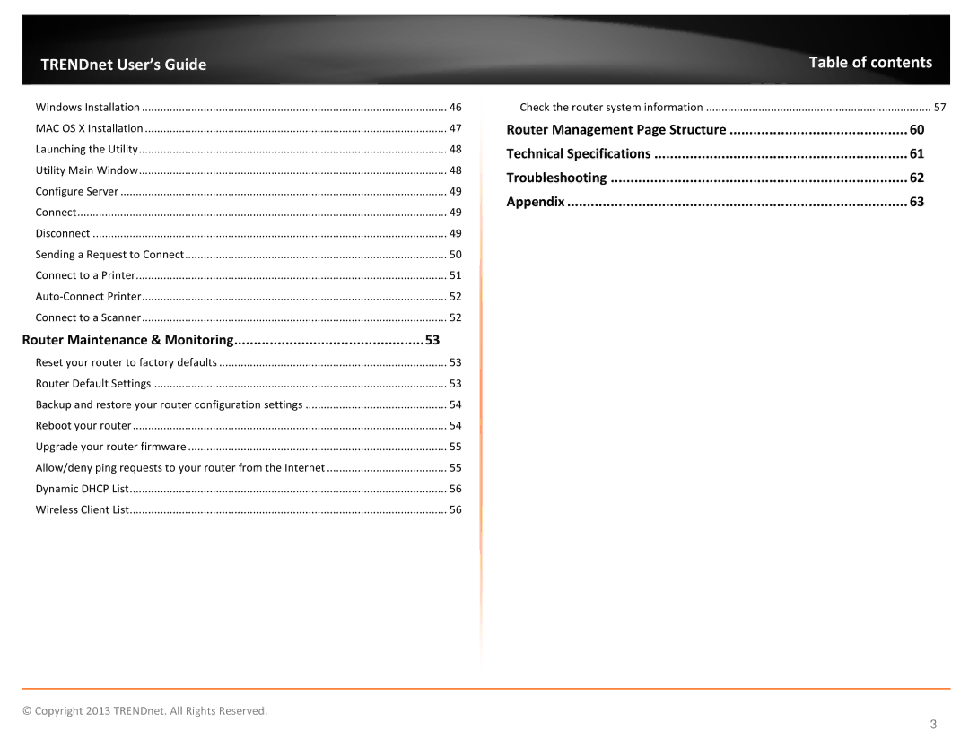 TRENDnet TEW811DRU manual Router Maintenance & Monitoring, Technical Specifications Troubleshooting Appendix 