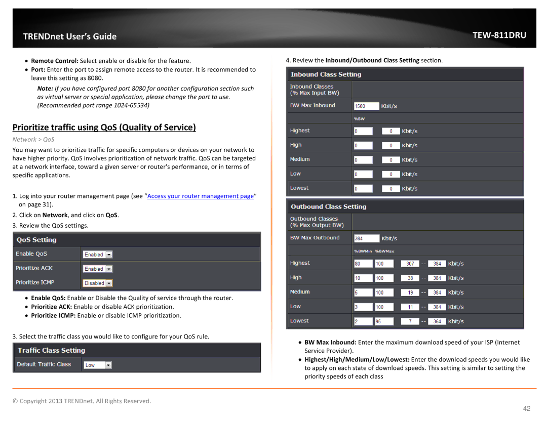 TRENDnet TEW811DRU manual Prioritize traffic using QoS Quality of Service, Network QoS 