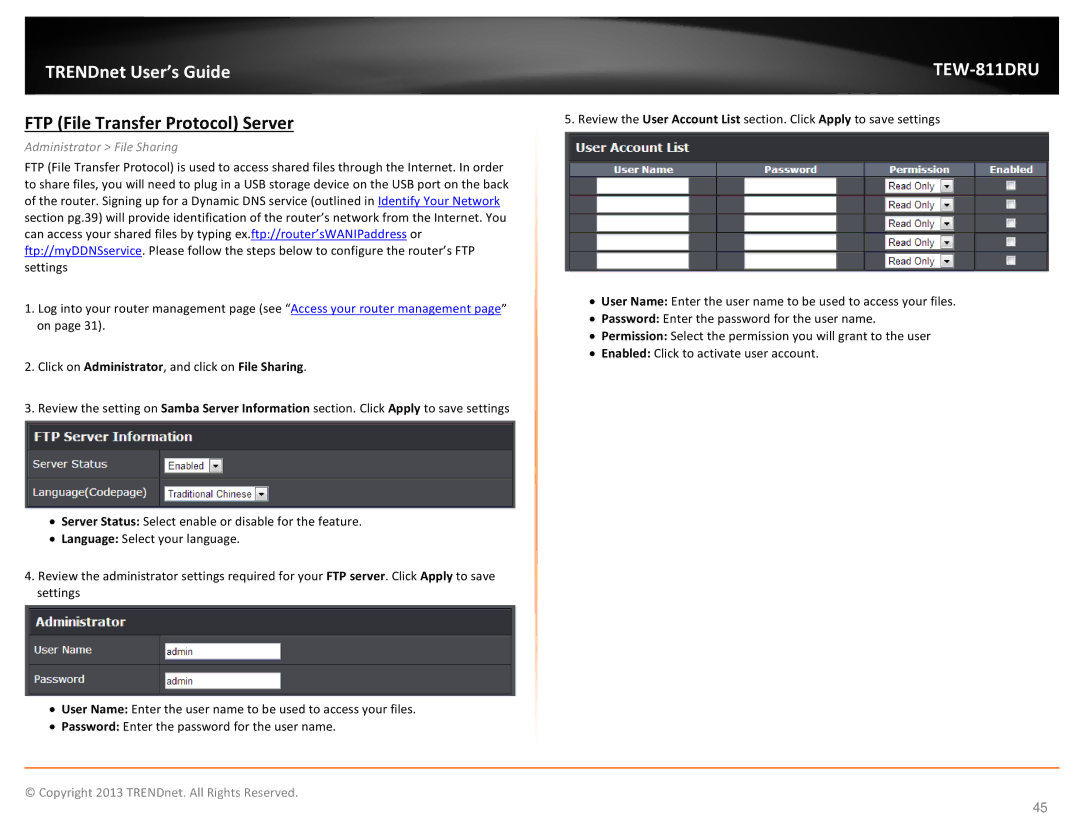 TRENDnet TEW811DRU manual FTP File Transfer Protocol Server 