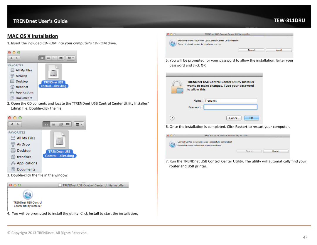 TRENDnet TEW811DRU manual MAC OS X Installation 