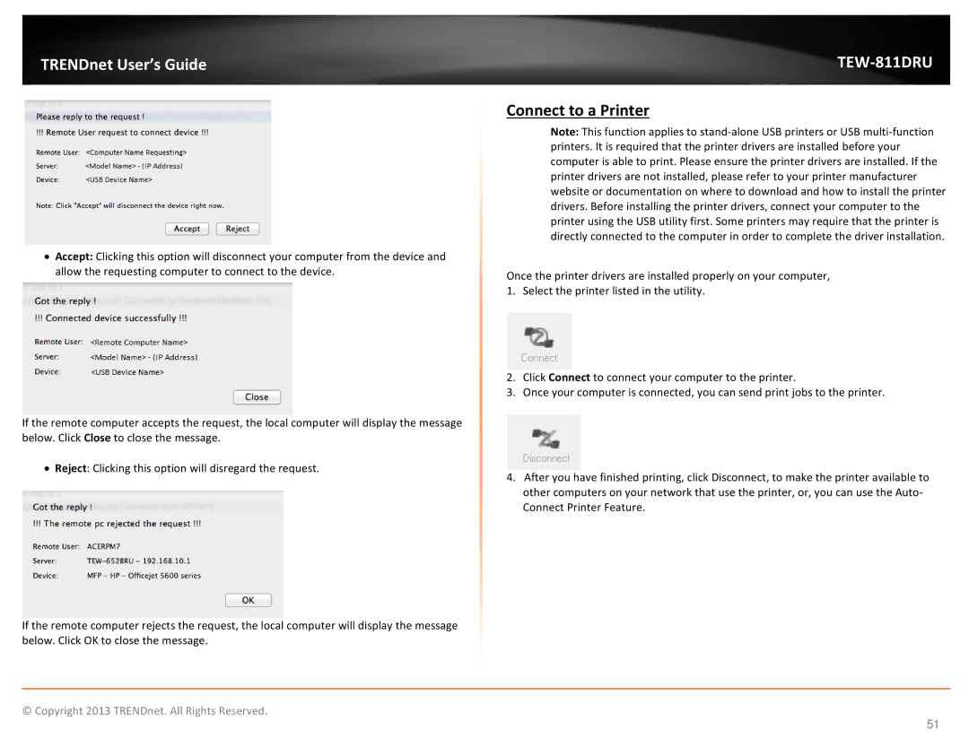 TRENDnet TEW811DRU manual Connect to a Printer 