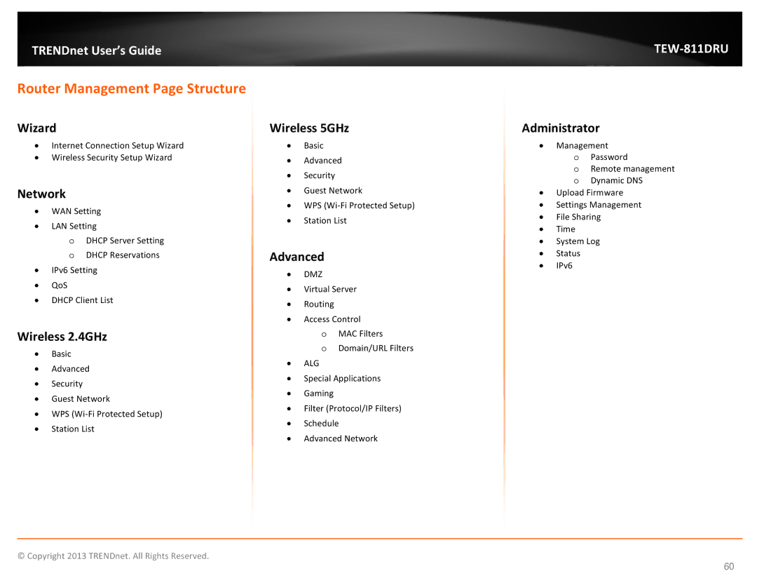 TRENDnet TEW811DRU manual Router Management Page Structure 