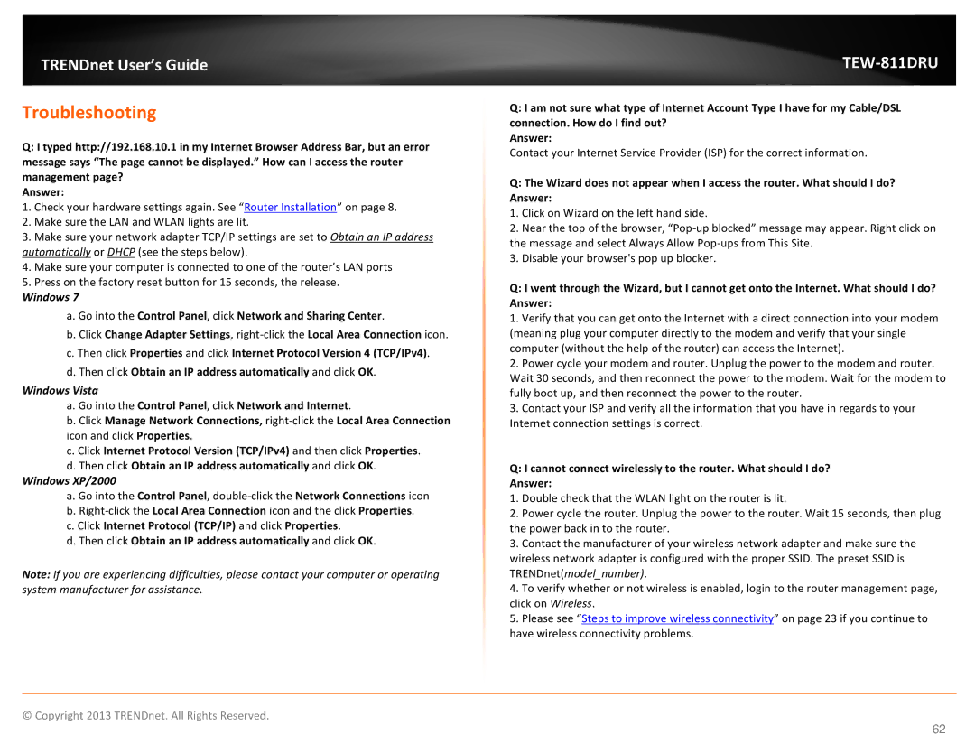 TRENDnet TEW811DRU manual Troubleshooting, Windows 