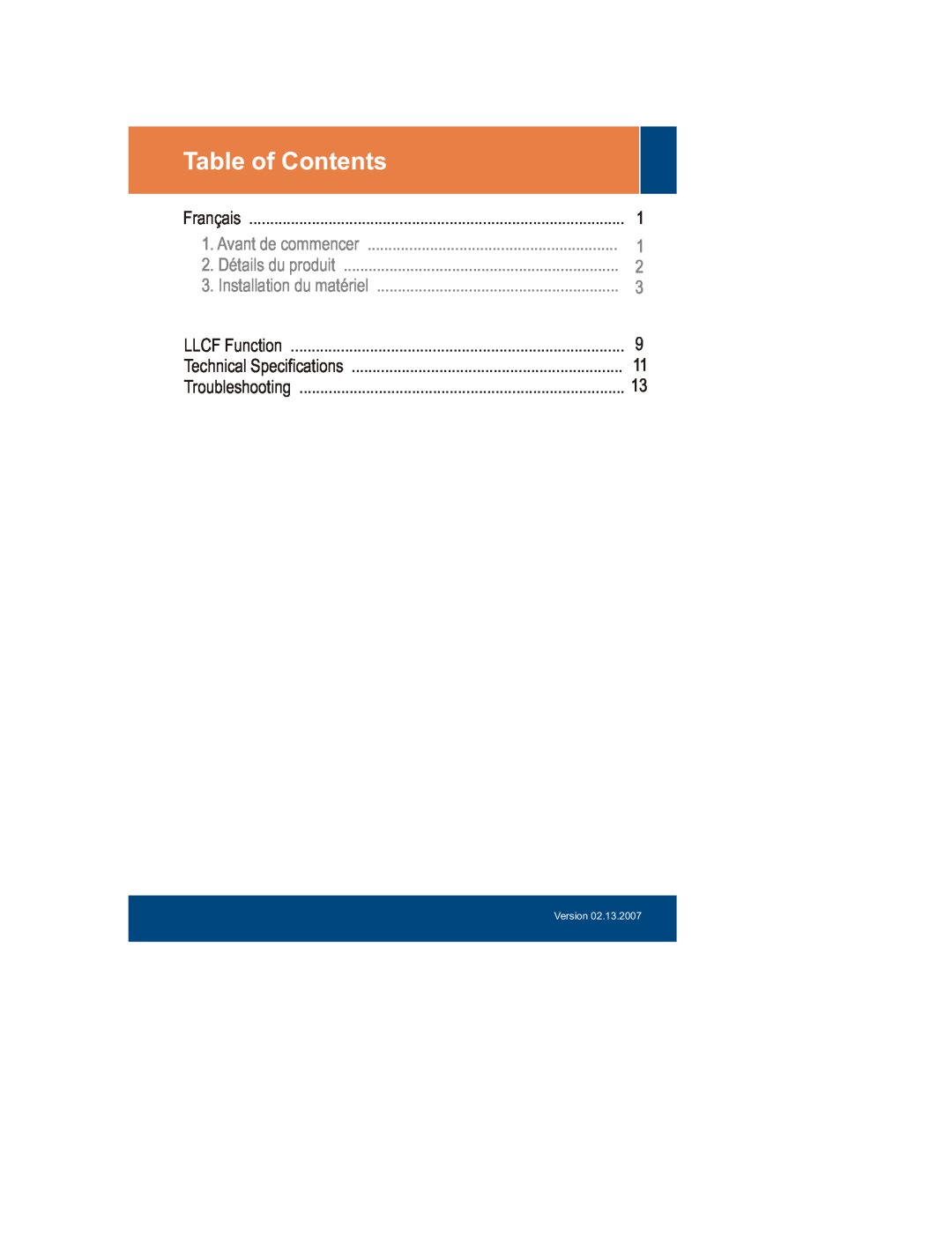 TRENDnet TFC-210 SERIES manual Table of Contents, Avant de commencer, Détails du produit, Installation du matériel, Version 