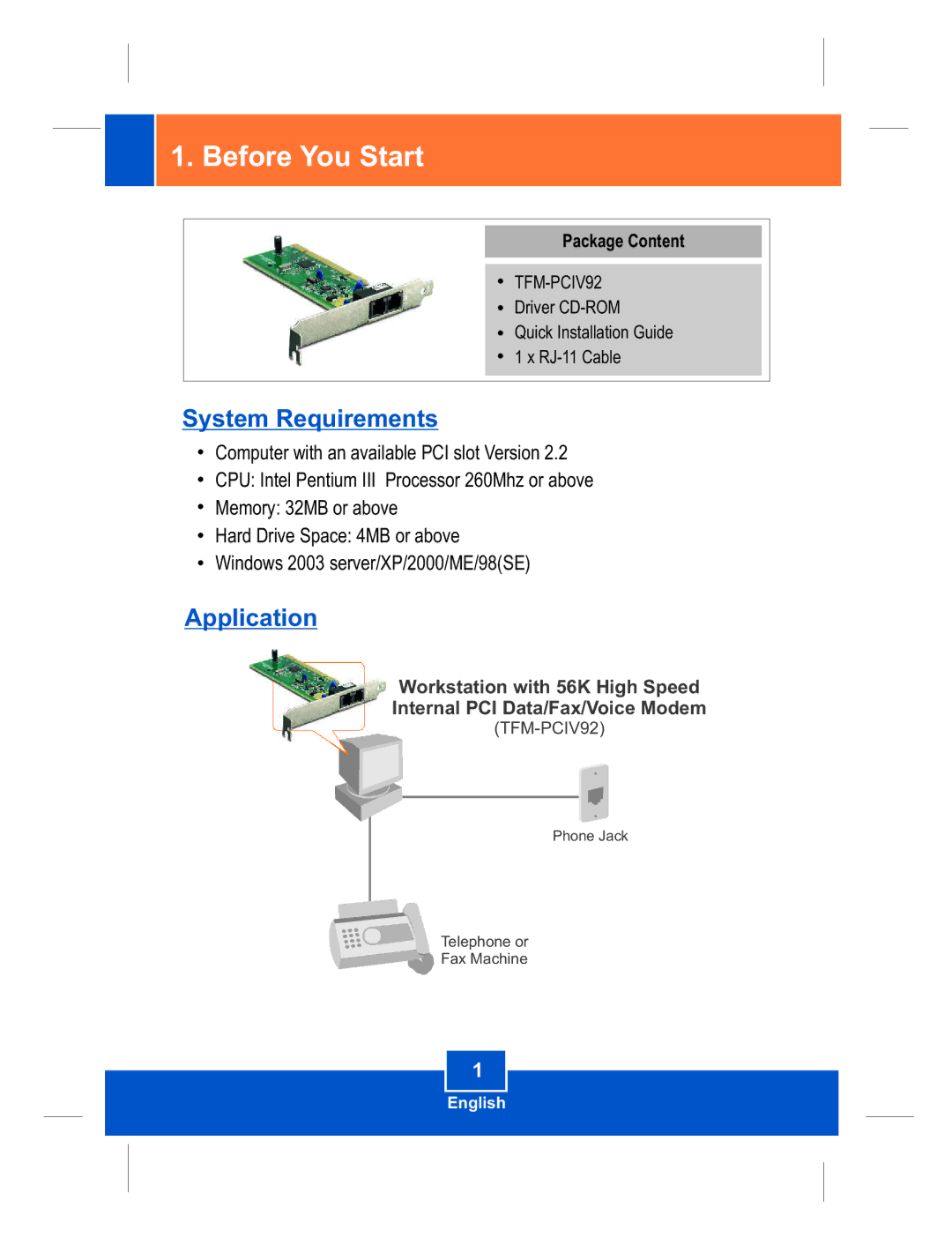 TRENDnet TFM-PCIV92 manual Before You Start, System Requirements, Application 