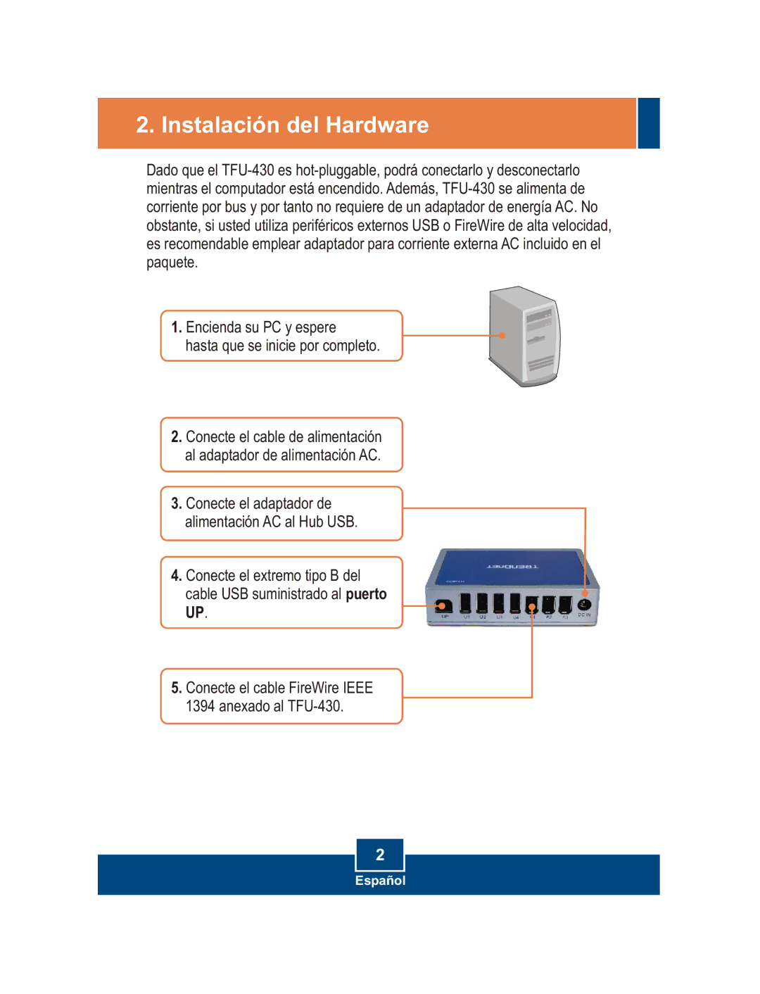 TRENDnet TFU-430 manual Instalación del Hardware 