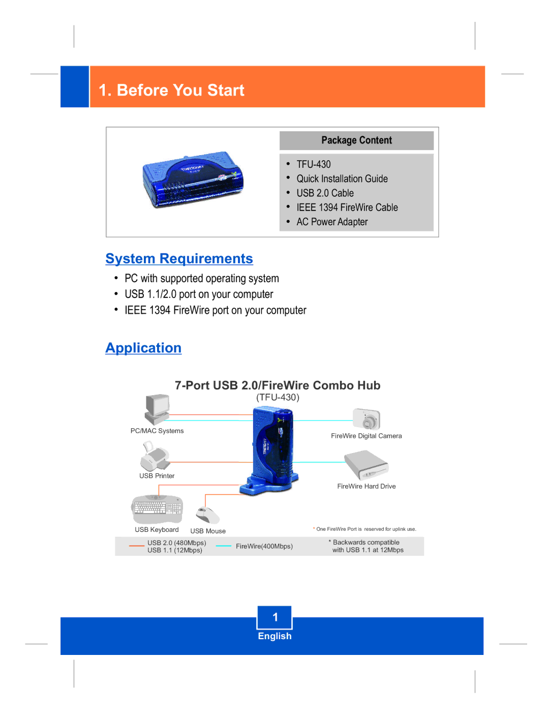 TRENDnet TFU-430 manual Before You Start, Package Content 