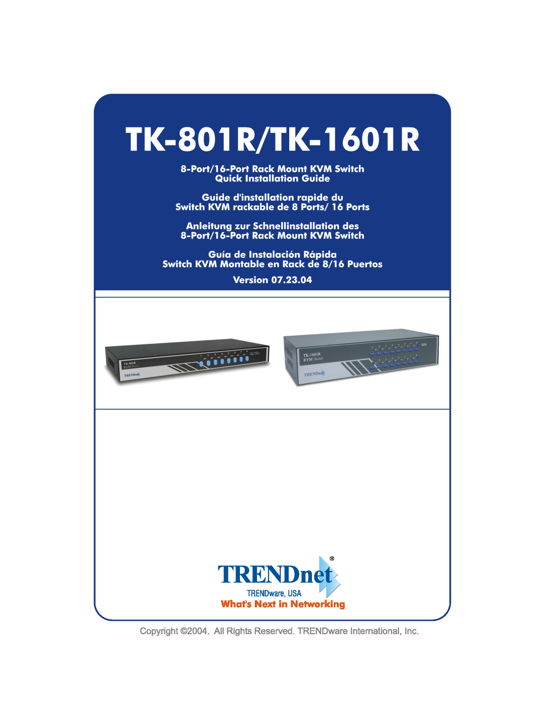 TRENDnet TK-801R, TK-1601R, 8-Port/16-Port Rack Mount KVM Switch manual 