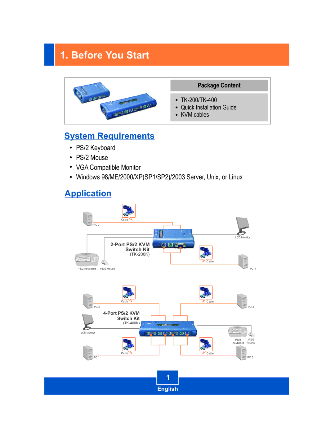 TRENDnet TK-400K, TK-200K manual Before You Start, System Requirements 