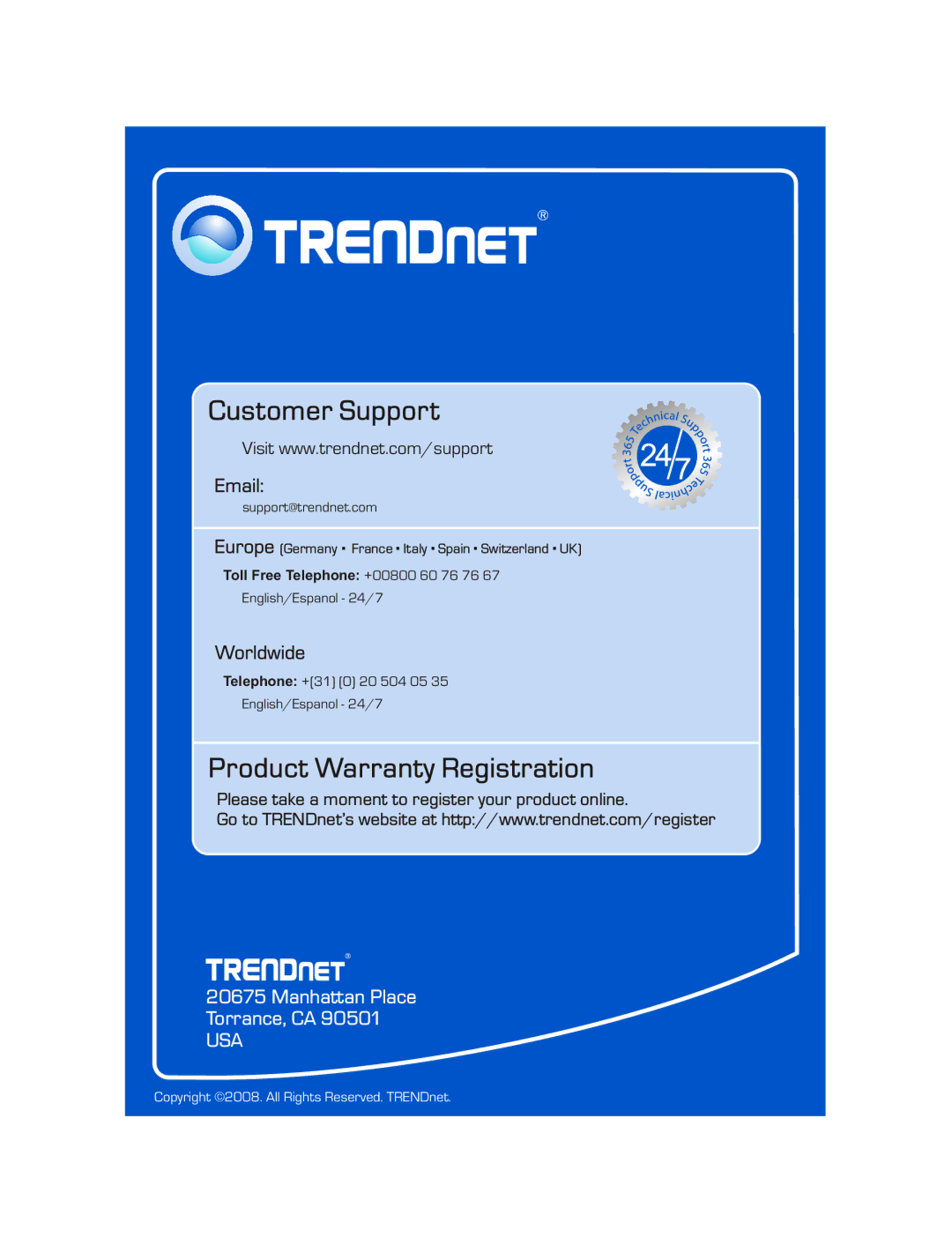 TRENDnet TK-204UK manual Customer Support 