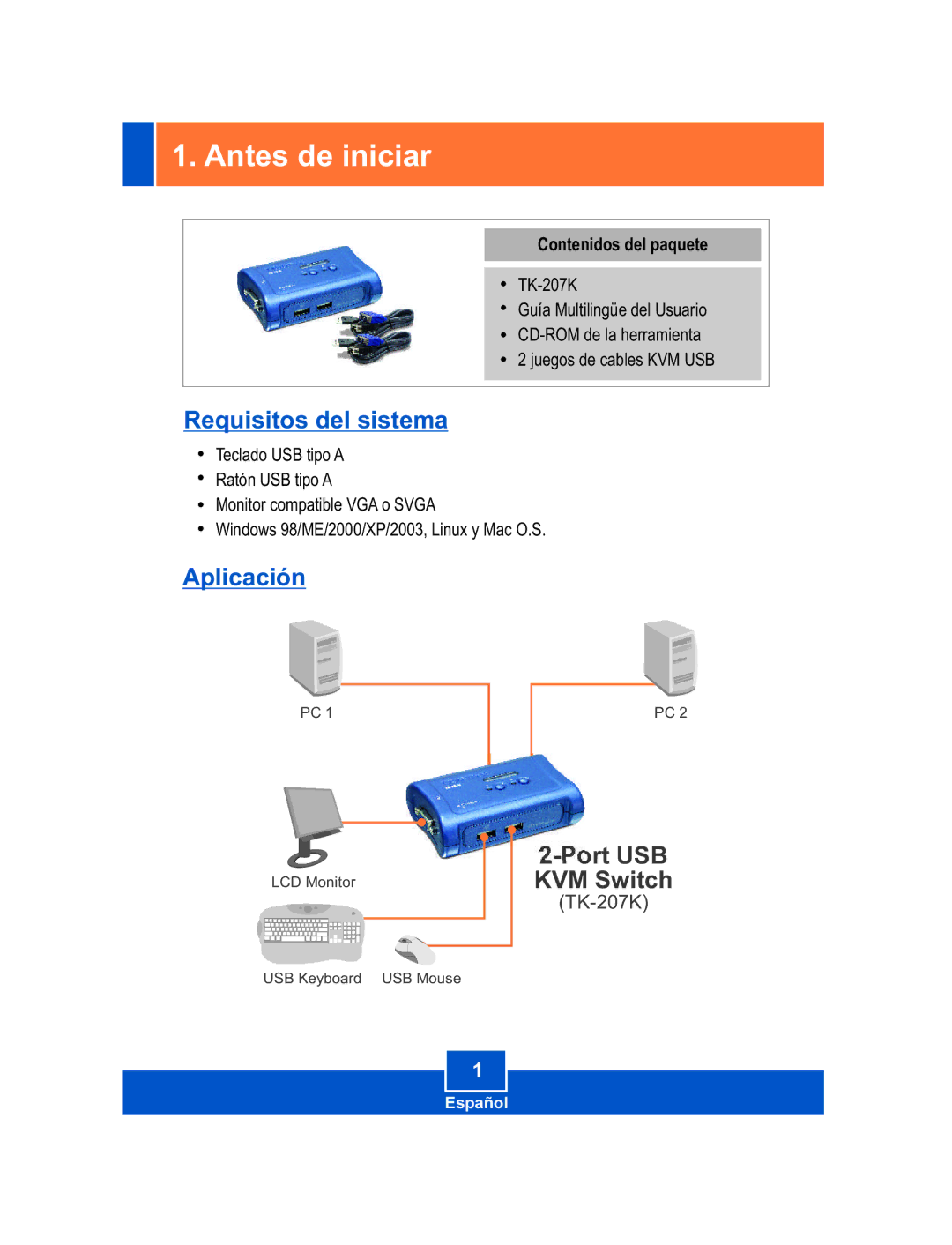 TRENDnet TK-207K manual Antes de iniciar, Requisitos del sistema 