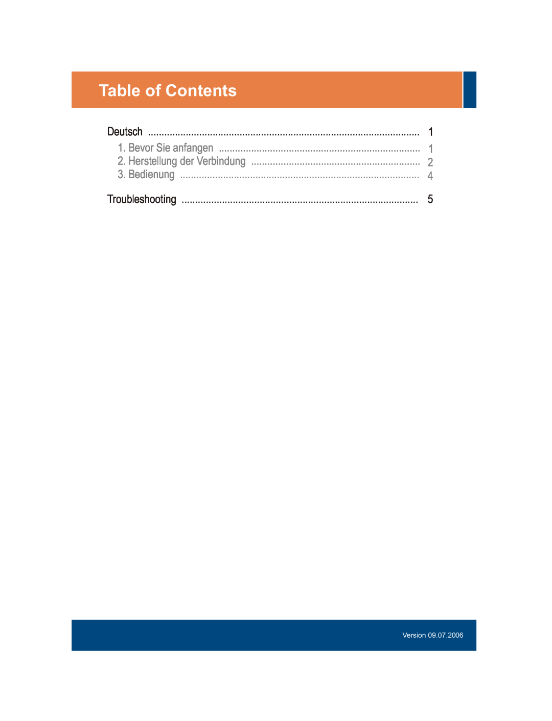 TRENDnet tk-209k, tk-409k manual Table of Contents, Bedienung, Bevor Sie anfangen, Herstellung der Verbindung, Version 