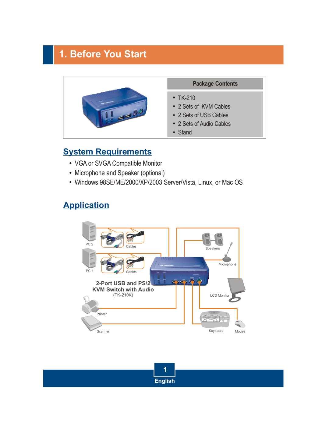 TRENDnet TK-210K manual Before You Start, System Requirements 