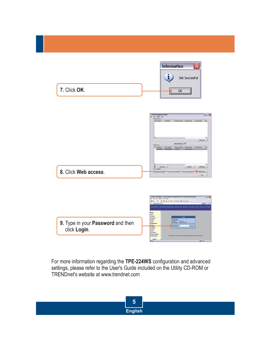 TRENDnet Utility CD-ROM, TPE-224WS manual Click Web access 