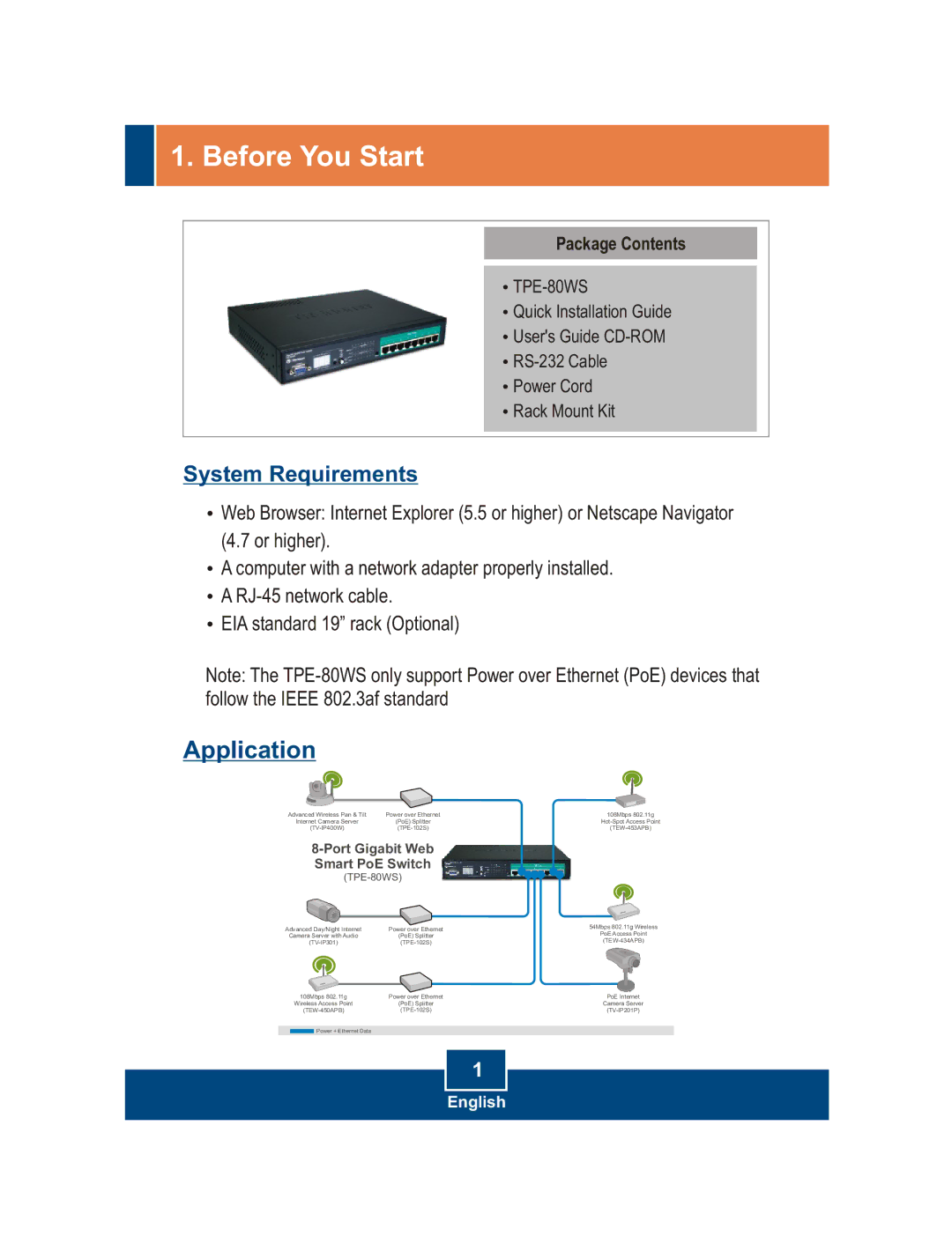 TRENDnet TPE-80WS manual Before You Start, Package Contents 