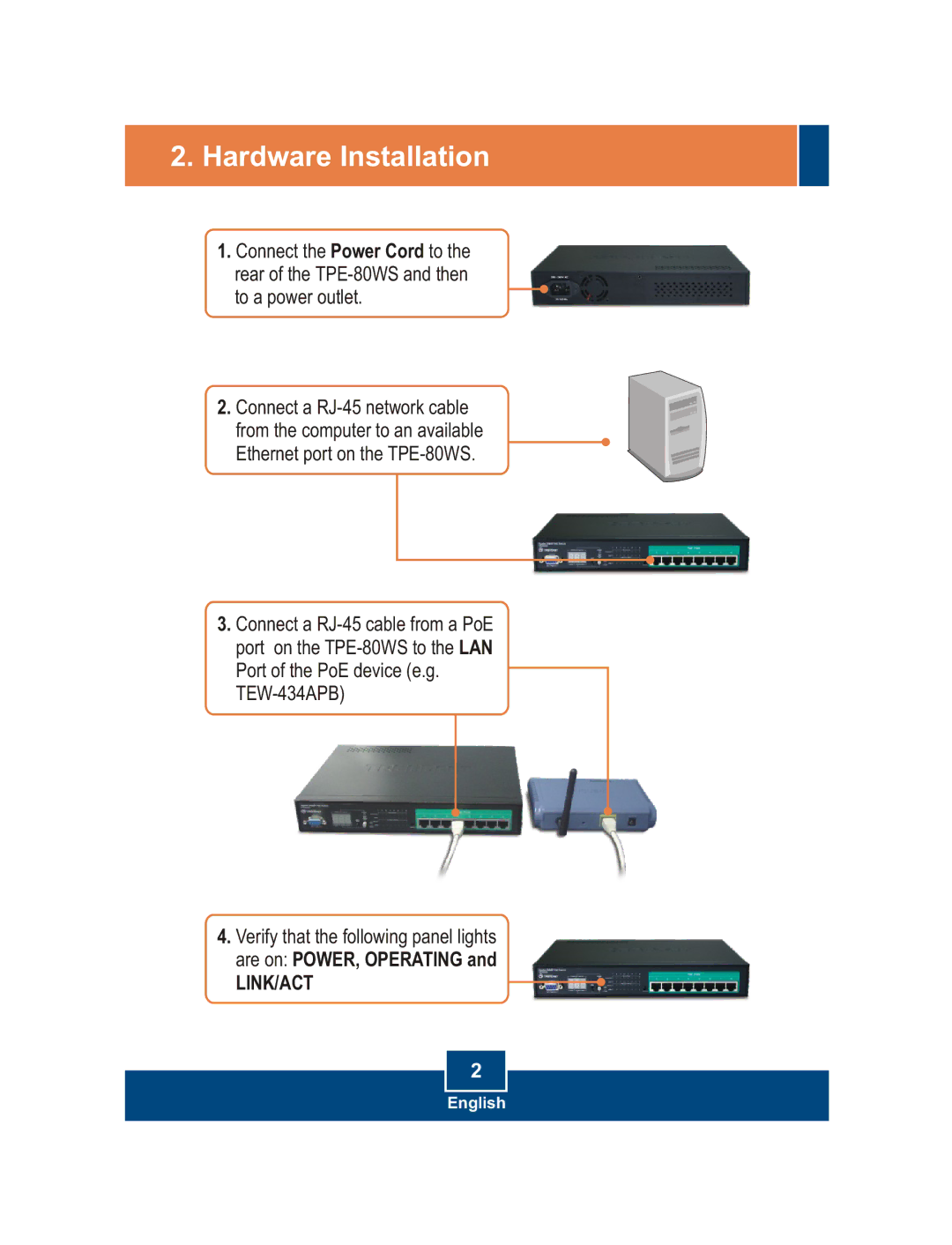 TRENDnet TPE-80WS manual Hardware Installation 