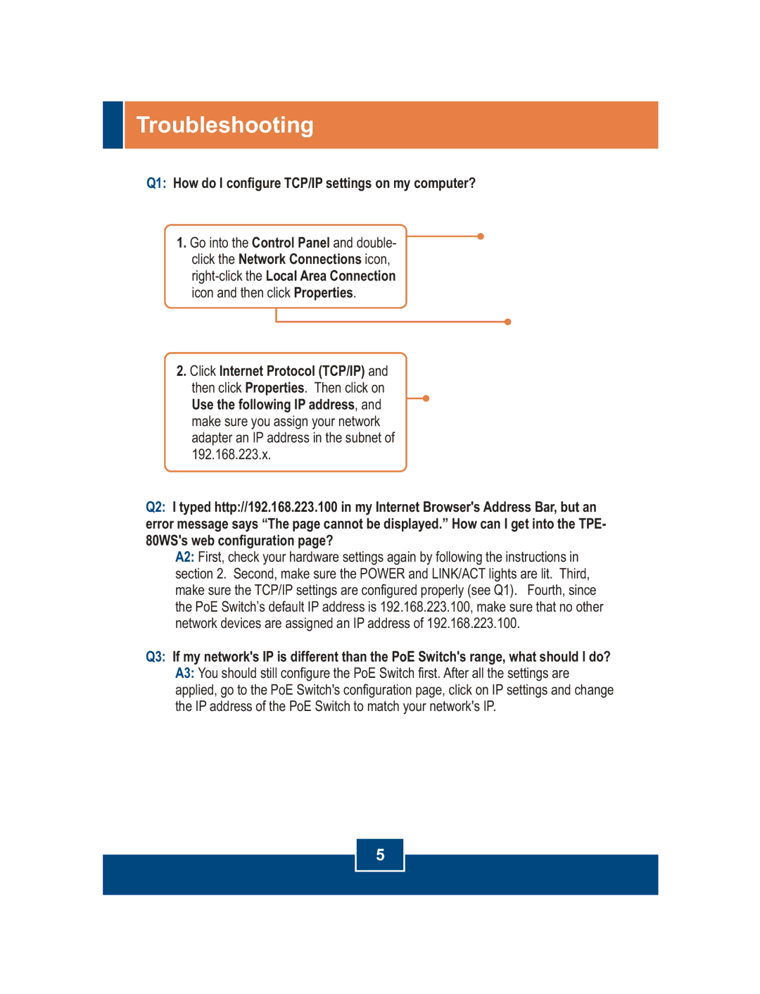 TRENDnet TPE-80WS manual Troubleshooting, Q1 How do I configure TCP/IP settings on my computer? 