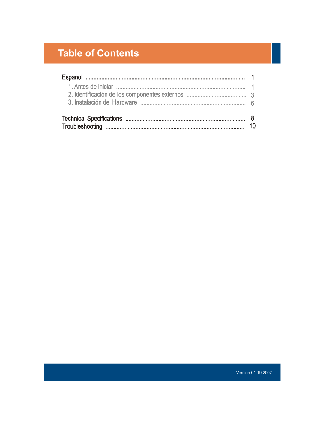 TRENDnet TPE-S44 Table of Contents, Antes de iniciar, Identificación de los componentes externos, Instalación del Hardware 