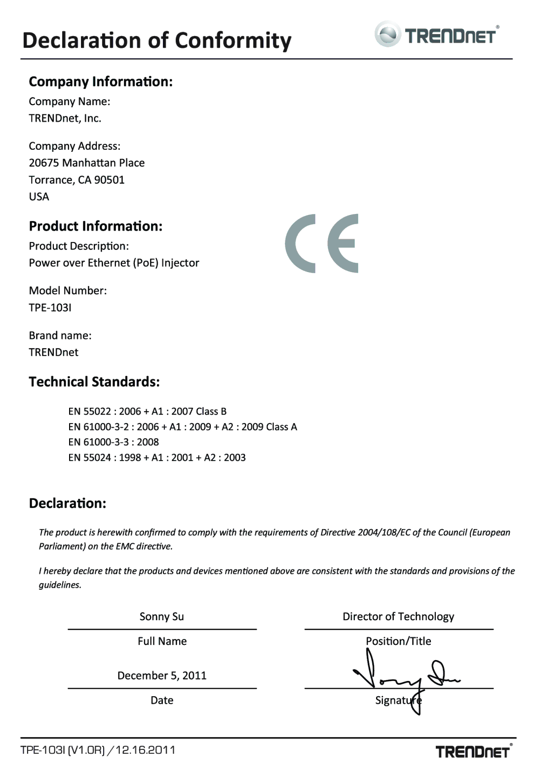 TRENDnet TPE103I manual 