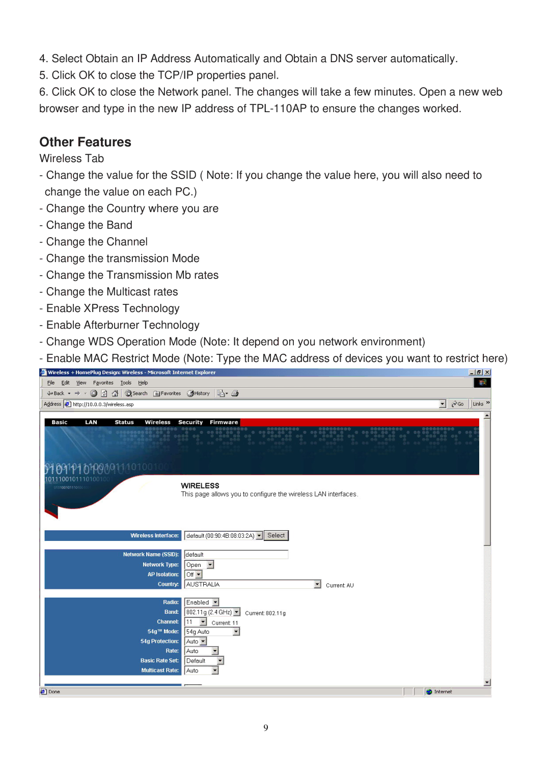 TRENDnet TPL-110AP manual Other Features 