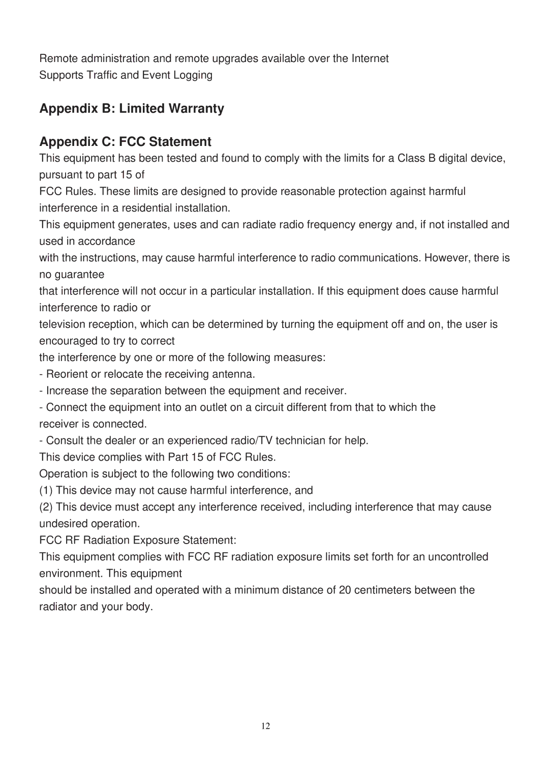 TRENDnet TPL-110AP manual Appendix B Limited Warranty Appendix C FCC Statement 