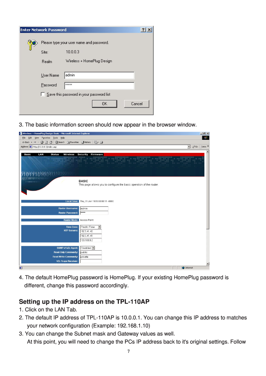 TRENDnet manual Setting up the IP address on the TPL-110AP 
