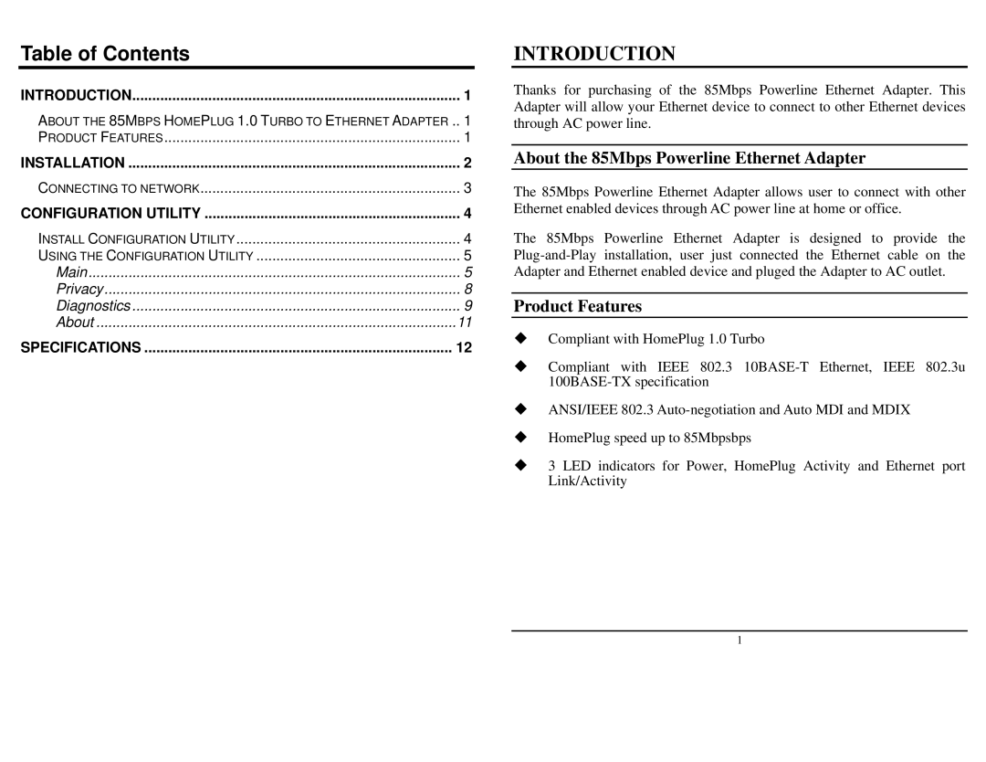 TRENDnet TPL-202E manual Table of Contents 