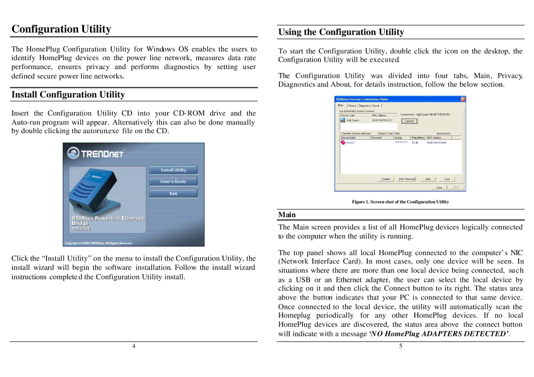 TRENDnet TPL-202E manual Install Configuration Utility, Using the Configuration Utility, Main 