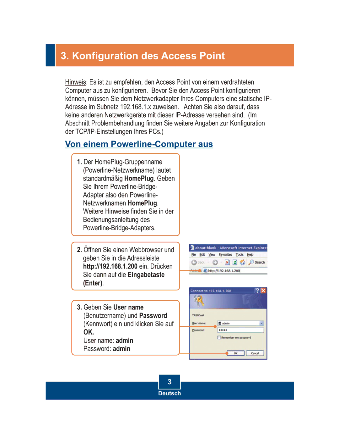 TRENDnet TPL-210AP manual Konfiguration des Access Point, Von einem Powerline-Computer aus 