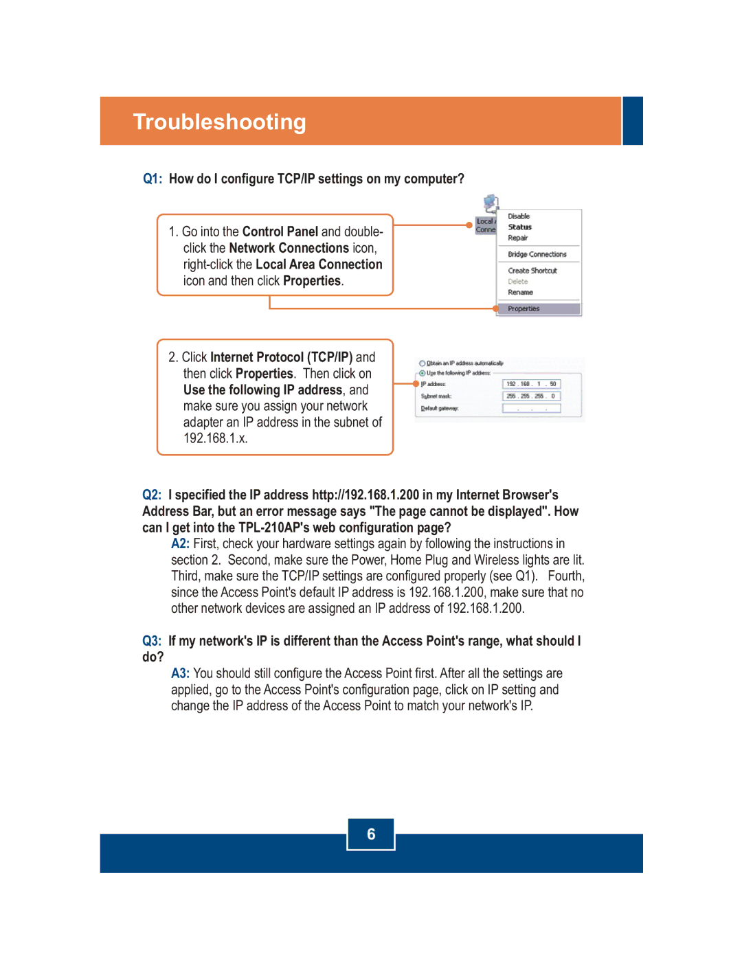 TRENDnet TPL-210AP manual Troubleshooting, Q1 How do I configure TCP/IP settings on my computer? 