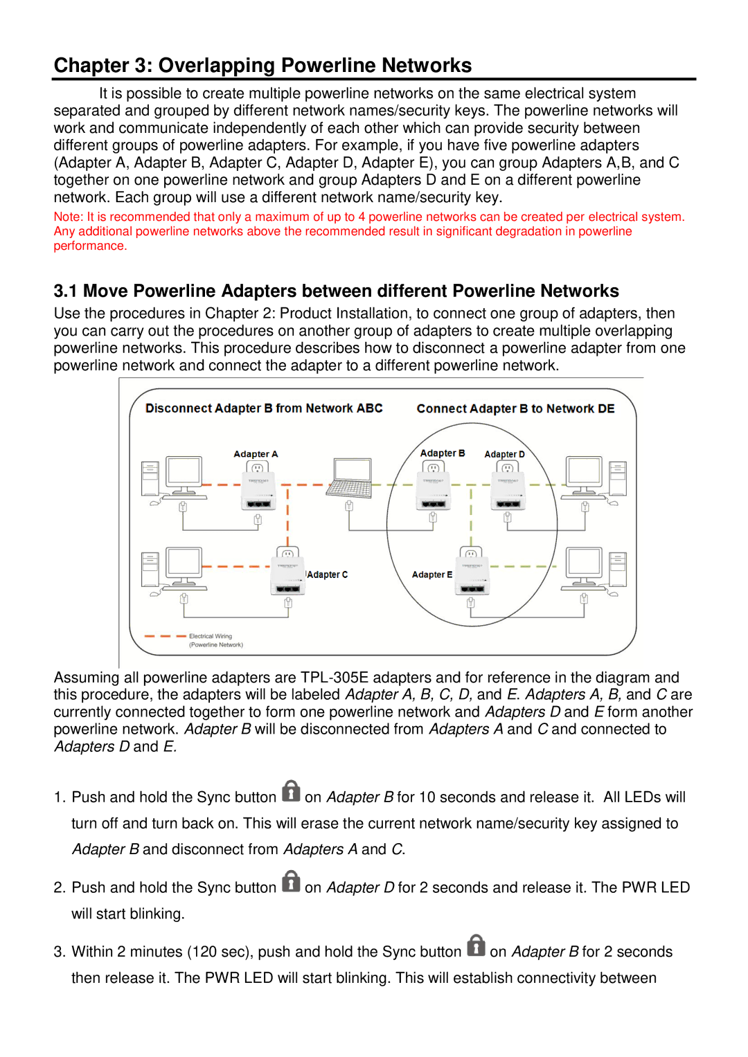 TRENDnet TPL-305E manual Overlapping Powerline Networks, Move Powerline Adapters between different Powerline Networks 