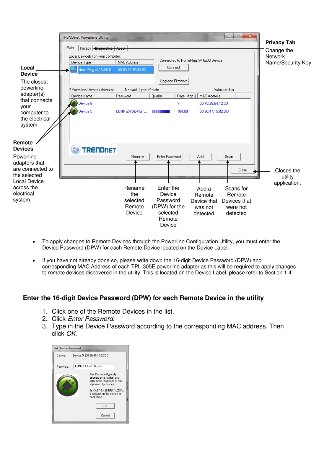 TRENDnet Powerline Network Solution, TPL-305E manual Click Enter Password 