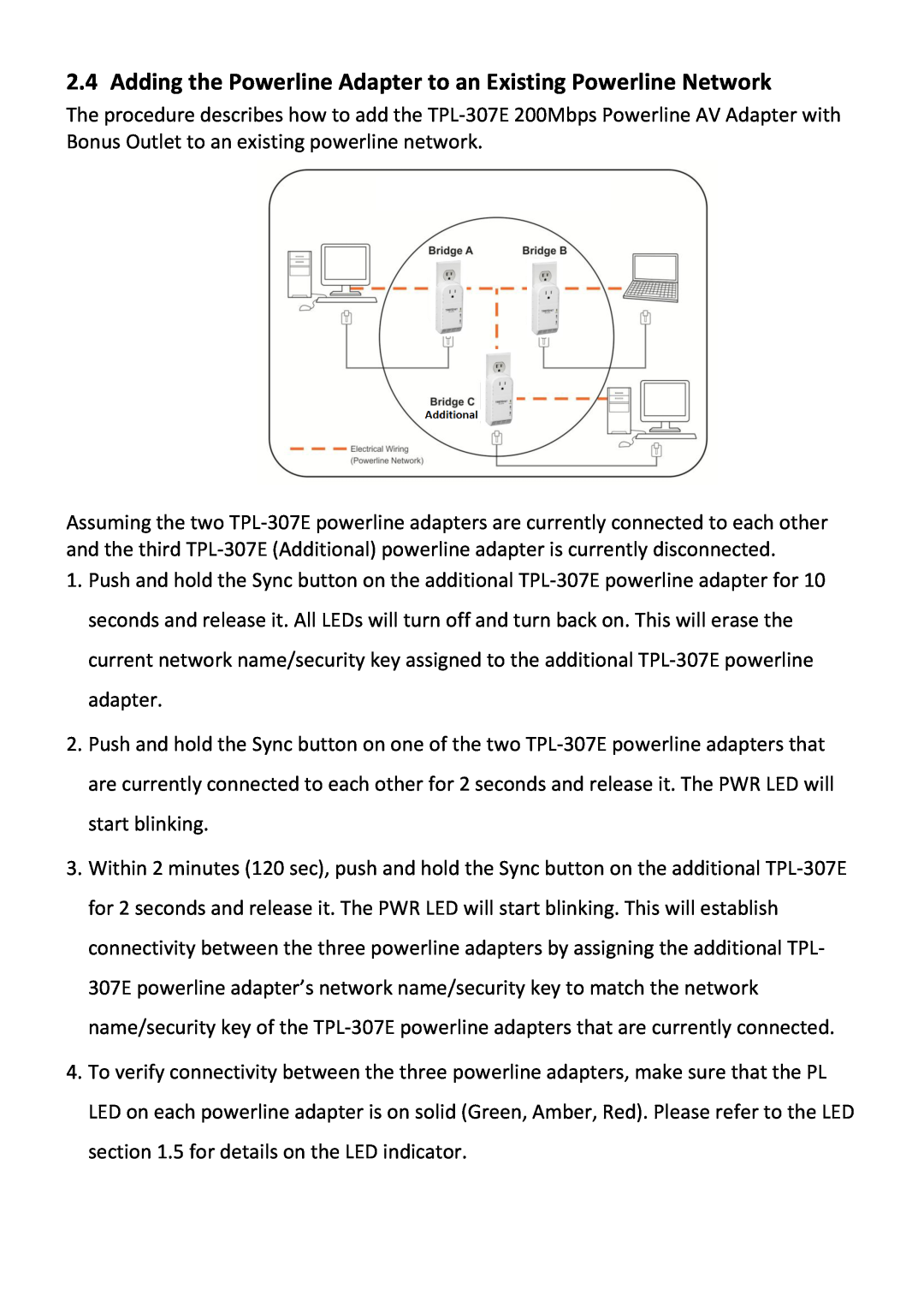 TRENDnet TPL307E2K manual Adding the Powerline Adapter to an Existing Powerline Network 