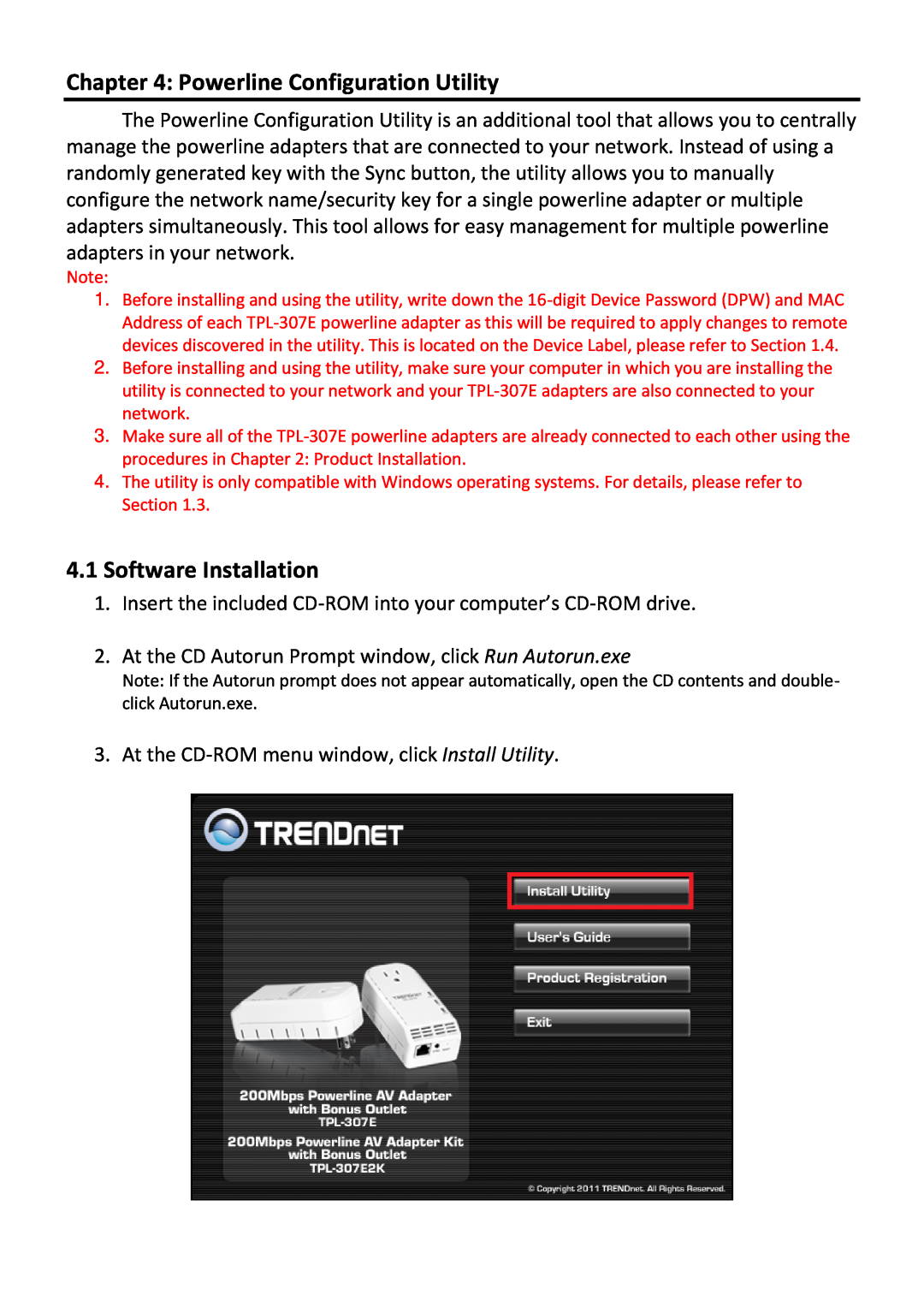 TRENDnet TPL307E2K manual Powerline Configuration Utility, Software Installation 