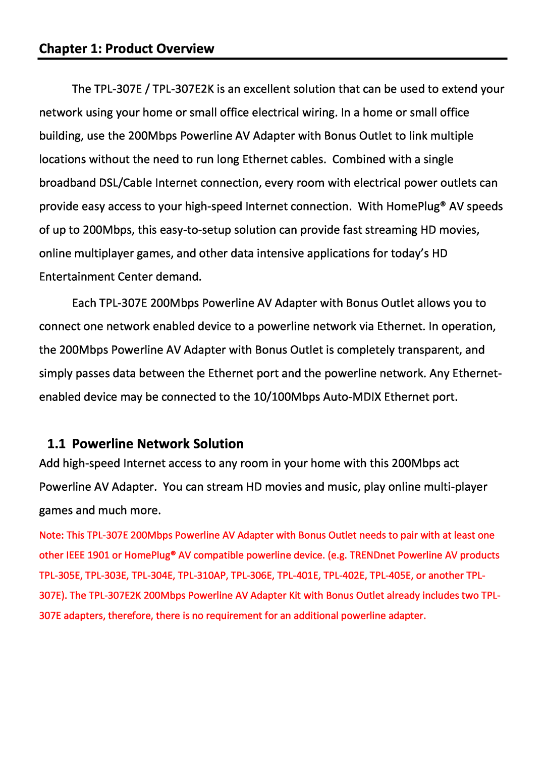 TRENDnet TPL307E2K manual Product Overview, Powerline Network Solution 