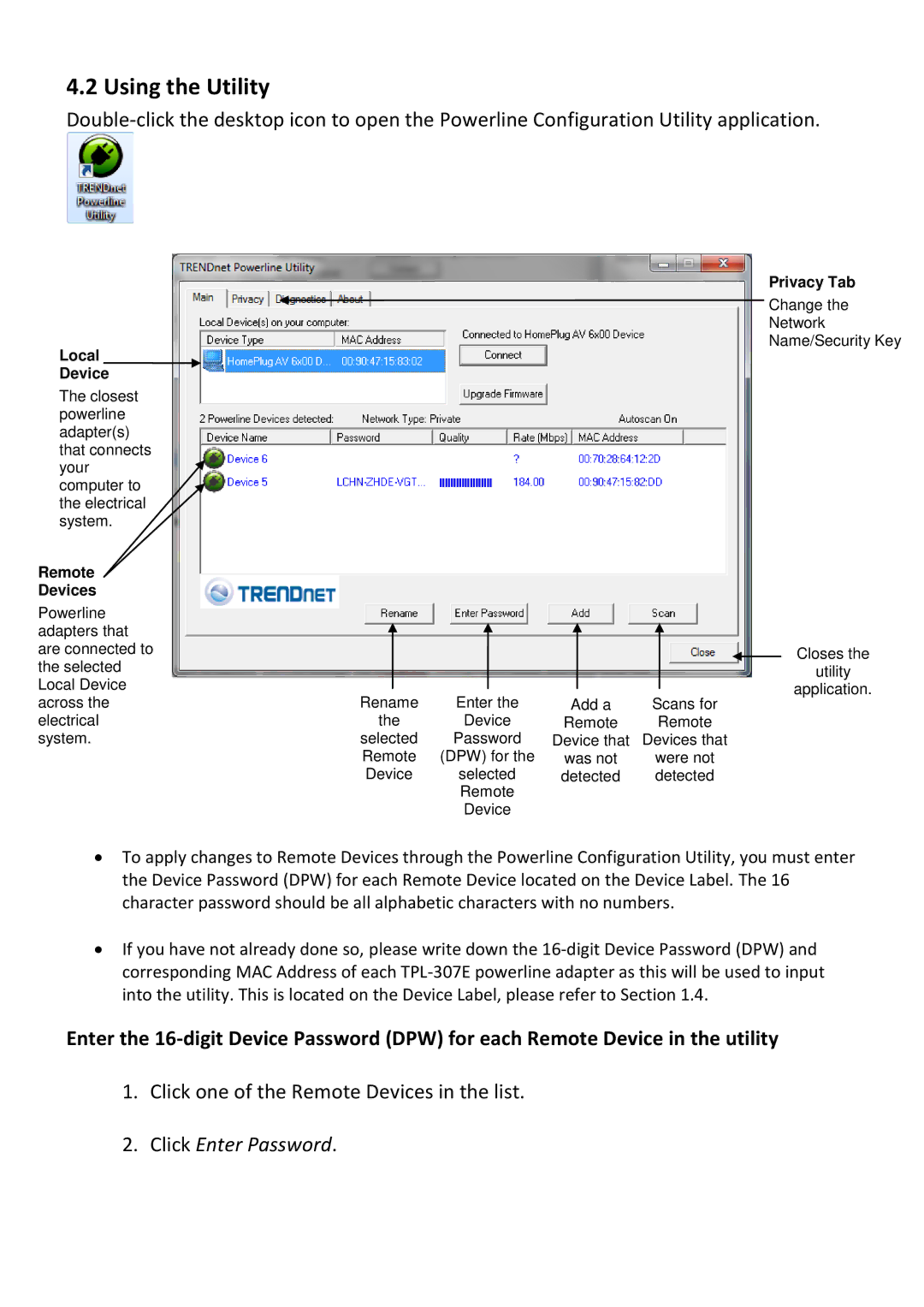 TRENDnet TPL307E2K manual Using the Utility, Remote Devices 