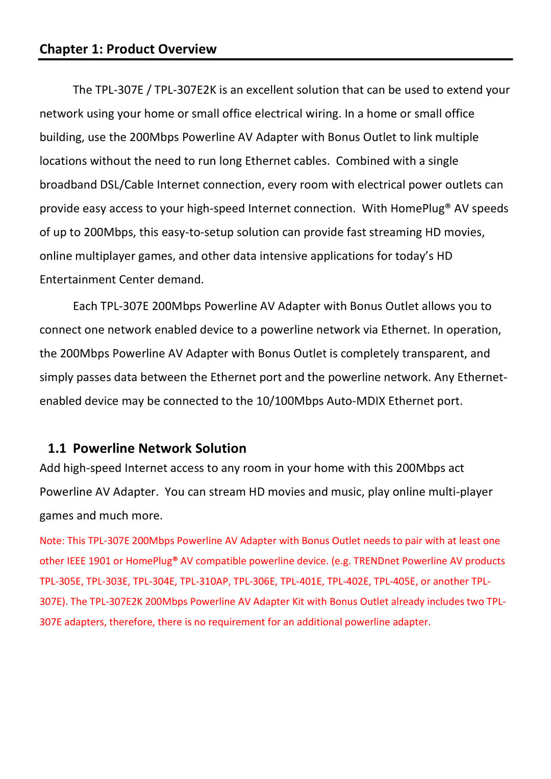 TRENDnet TPL307E2K manual Product Overview, Powerline Network Solution 