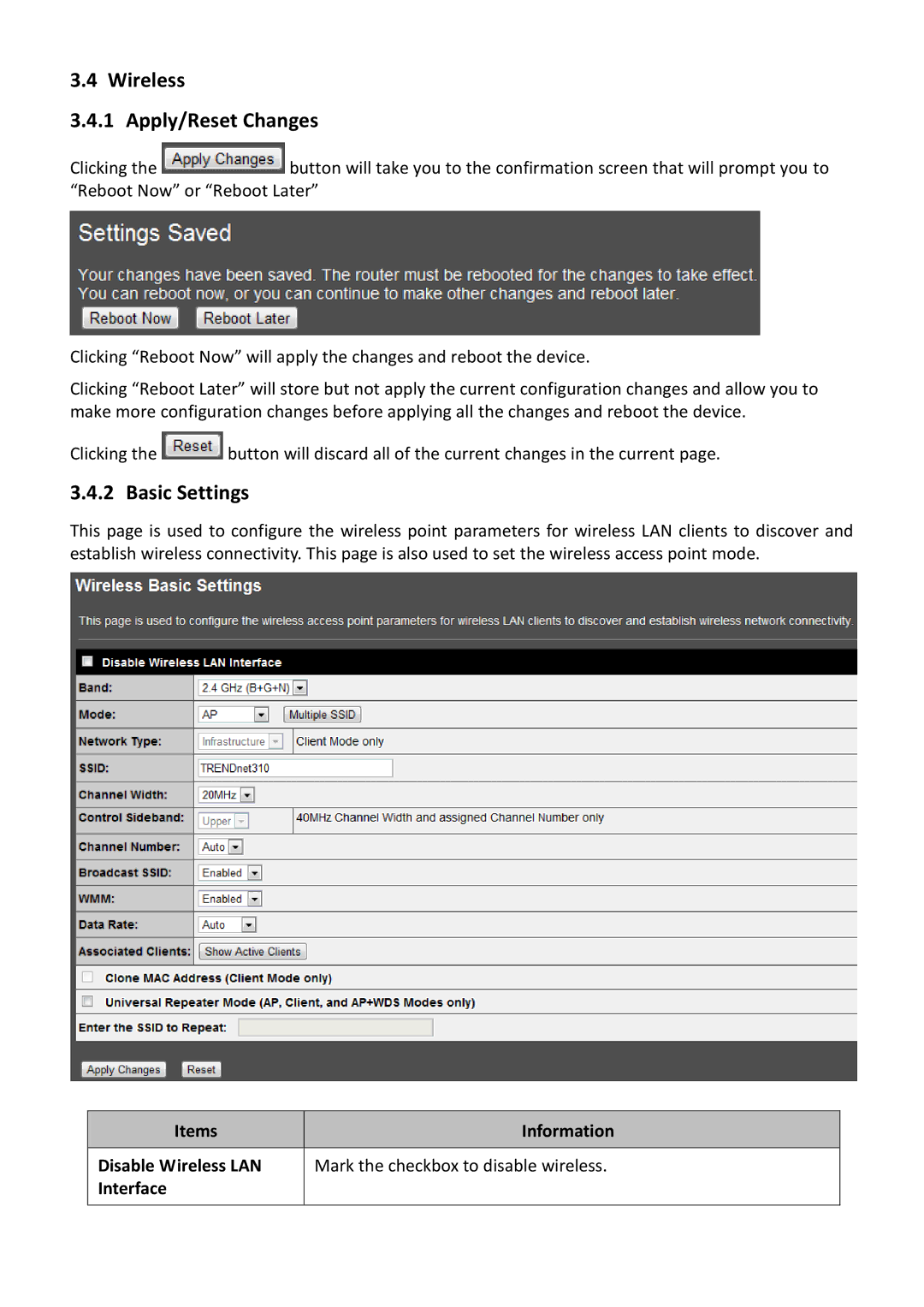 TRENDnet TPL310AP manual Wireless Apply/Reset Changes, Basic Settings 