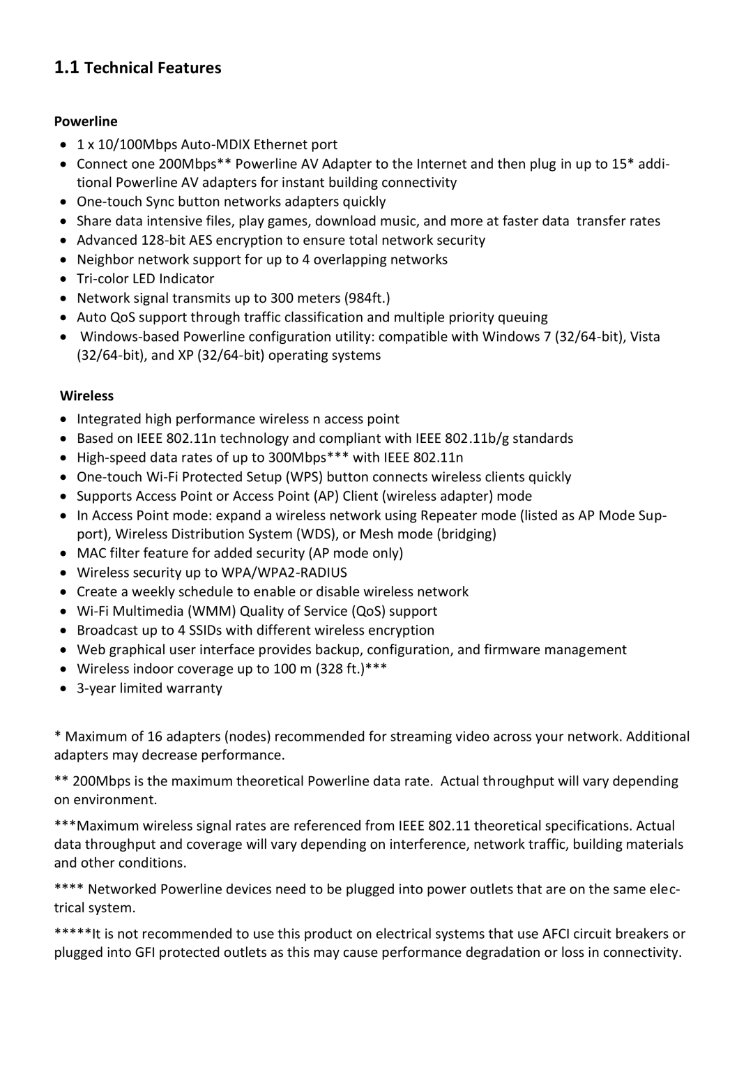 TRENDnet TPL310AP manual Technical Features, Powerline, Wireless 