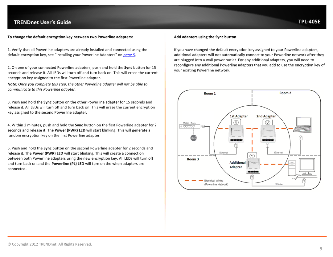 TRENDnet TPL405E manual Add adapters using the Sync button 