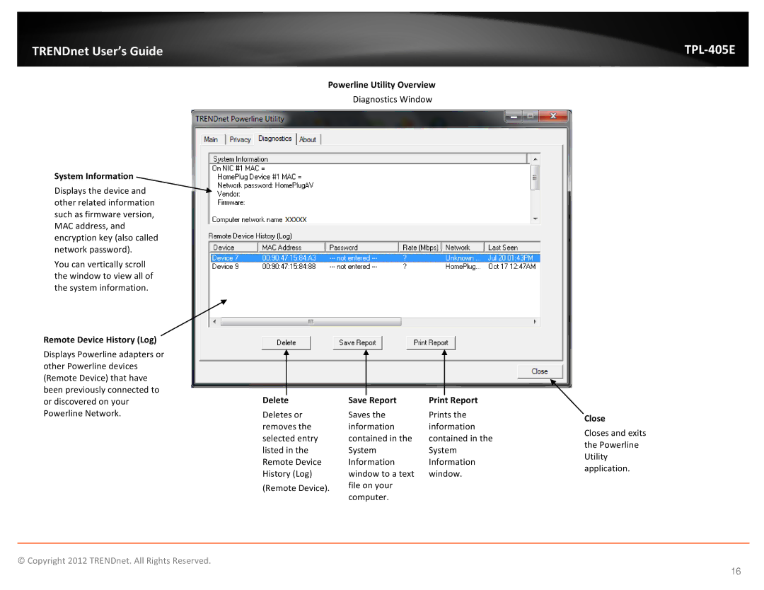 TRENDnet TPL405E manual System Information, Remote Device History Log, Report 