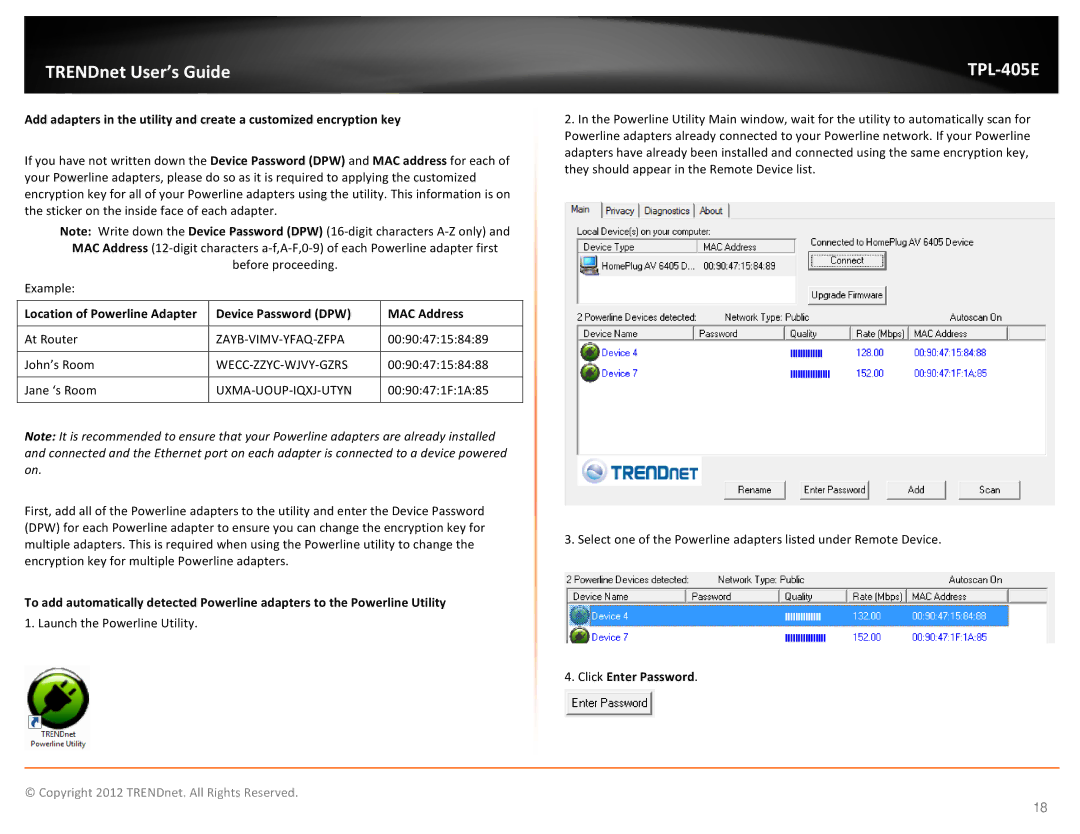 TRENDnet TPL405E manual Uxma-Uoup-Iqxj-Utyn, Click Enter Password 