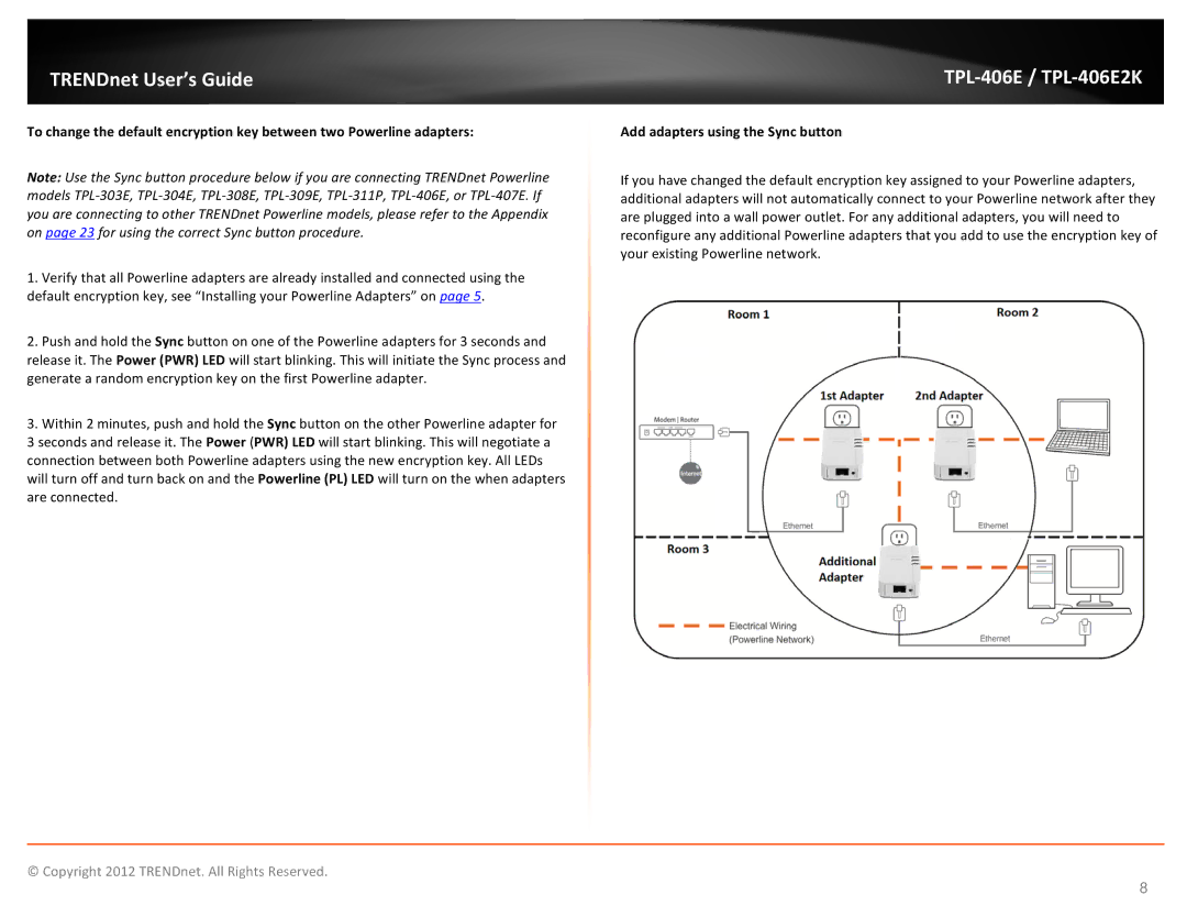 TRENDnet TPL406E2K manual Add adapters using the Sync button 