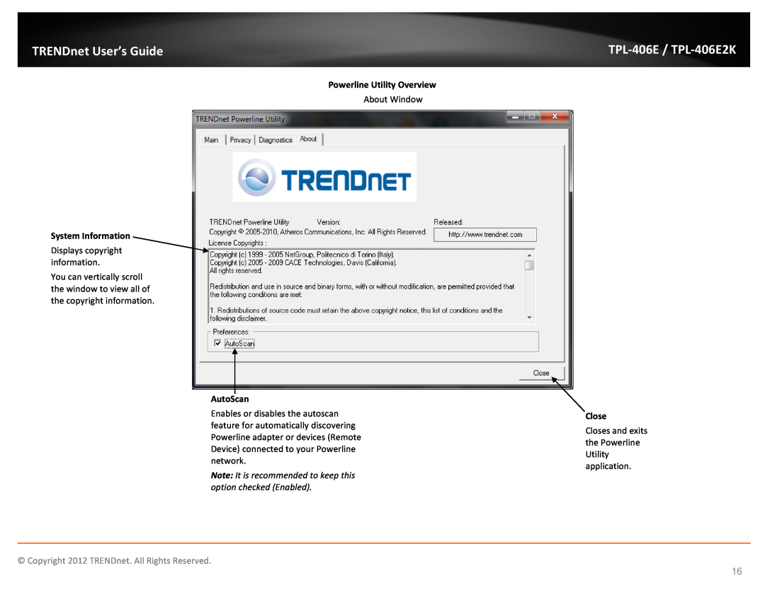 TRENDnet TPL406E2K AutoScan, TRENDnet User’s Guide, TPL-406E / TPL-406E2K, System Information, Powerline Utility Overview 